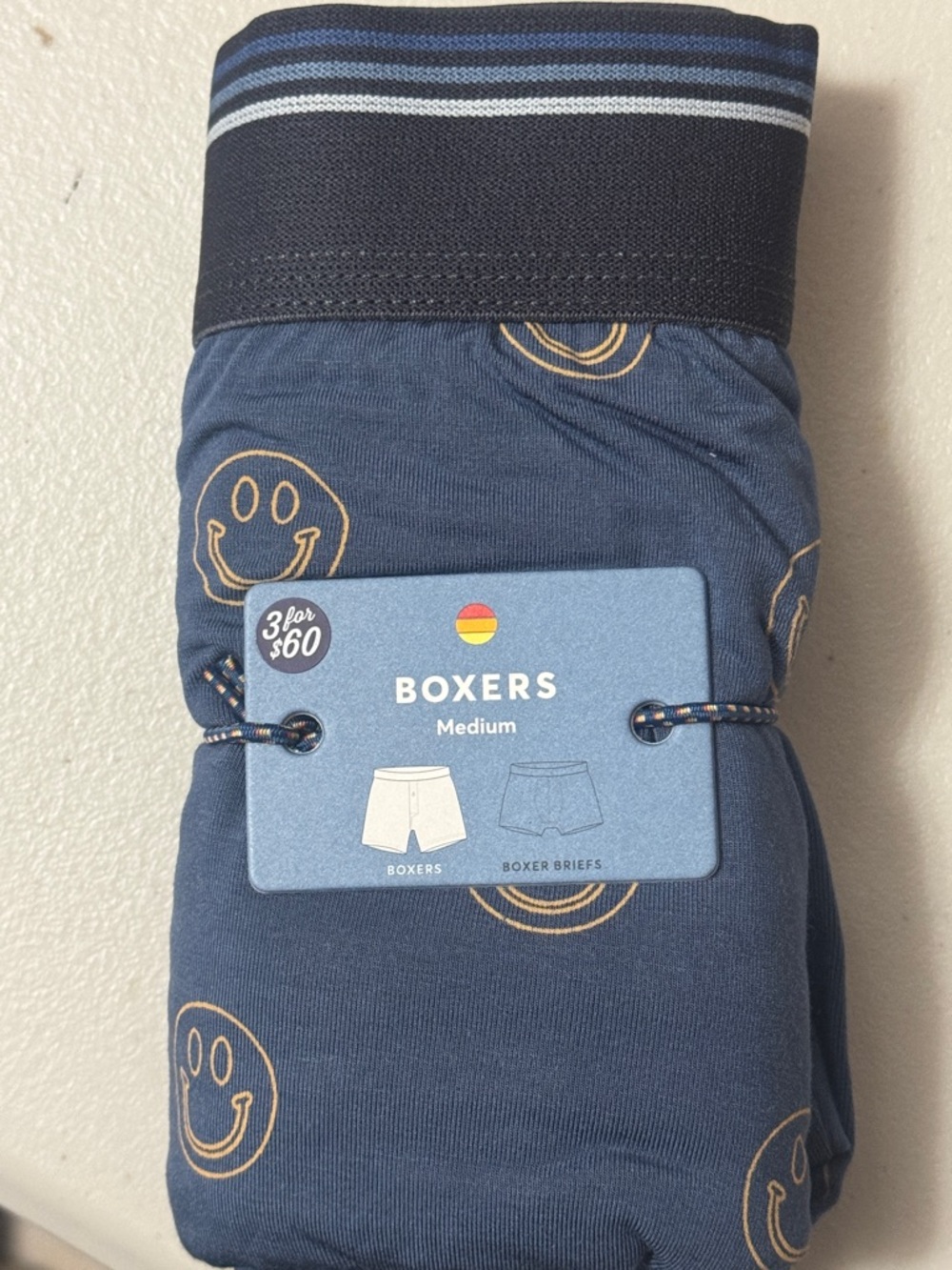 BOXER marine layer Button infront middle Men's Navy Smiley-Print - Medium. NWT